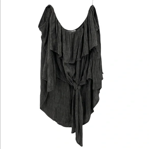 💕SALE💕 NWT Gypsy Clothing Cherish Gray Off Shoulder Front Tie Bell Sleeve Top - Picture 4 of 7